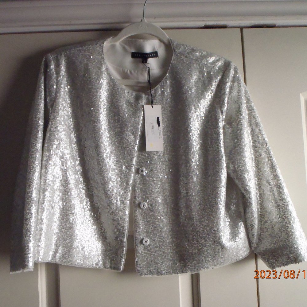 NWT Fully Silver Sequined Hip-Length Jacket -  Sz Lg
